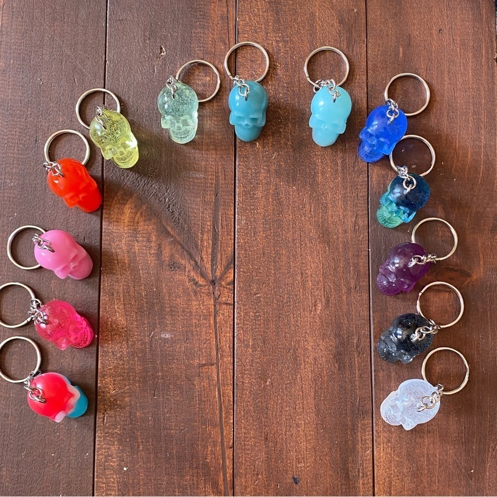 Handcrafted Resin Milky Light Blue Skull 3” Keychain Gothic Backpack Bag Charm - Picture 8 of 8